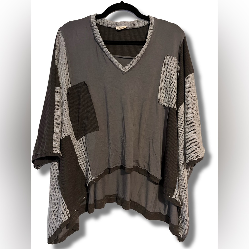 POL Gray Oversized Asymmetrical Tunic 3/4 Sleeve